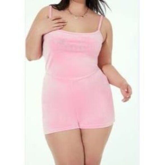 Juicy Couture Pink Velour Rhinestone Logo Romper Womens Plus Size Loungewear Sle - Picture 10 of 12